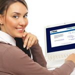 Photo of an employee using the Apex Payroll website